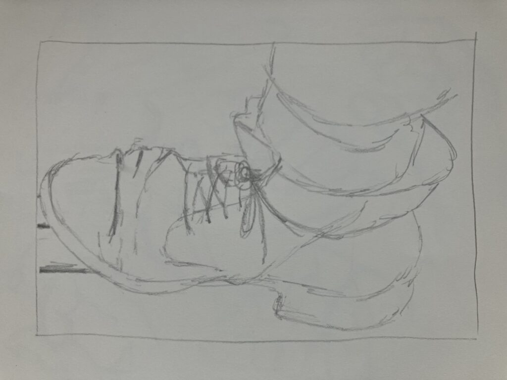 Schets met grafietpotlood van schoen