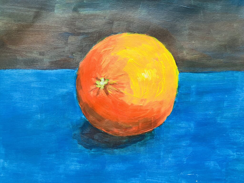 Kleurrijke sinaasappel geschilderd met acrylverf