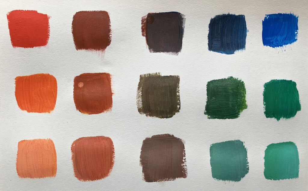 Mengvoorbeeld 2 complementaire kleuren met acrylverf