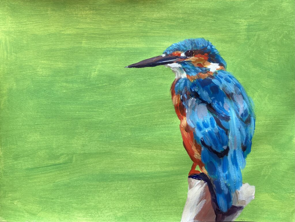 Kleurige ijsvogel in acrylverf